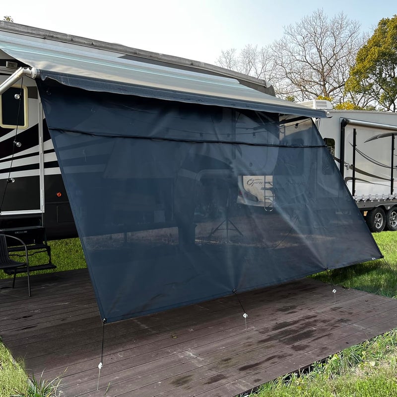SHADEPLUS RV Awning Sun Shade Screen 8'x9'3''(Fit for 10' Awning),Black Mesh Shade Screen with Zipper,Universal Trailer Camper Awning Screen with Complete Kits,Improves Shadow and Privacy. - Image 1
